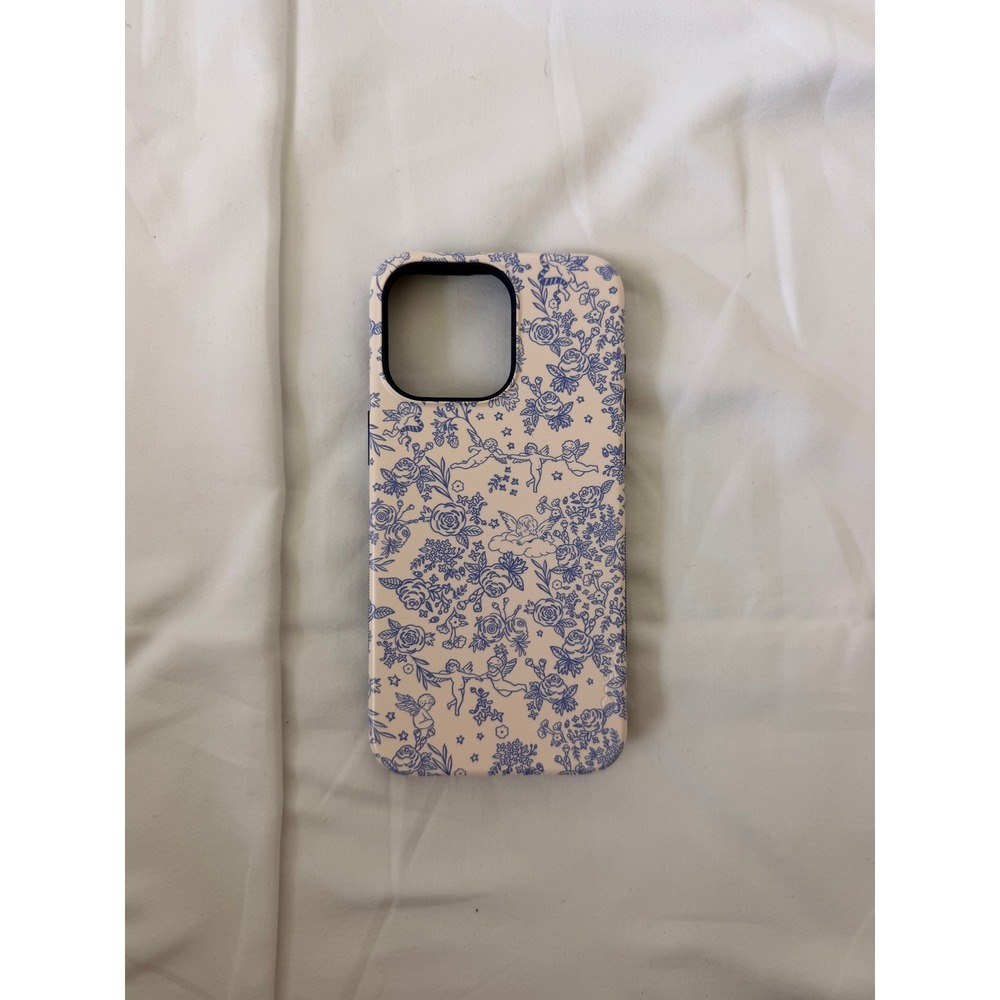 Casely MagSafe Floral Pattern Phone Case - Blue and Cream iPhone 15 Pro Max